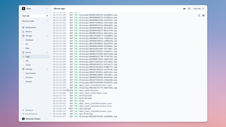 NuxtHub Admin Server Logs